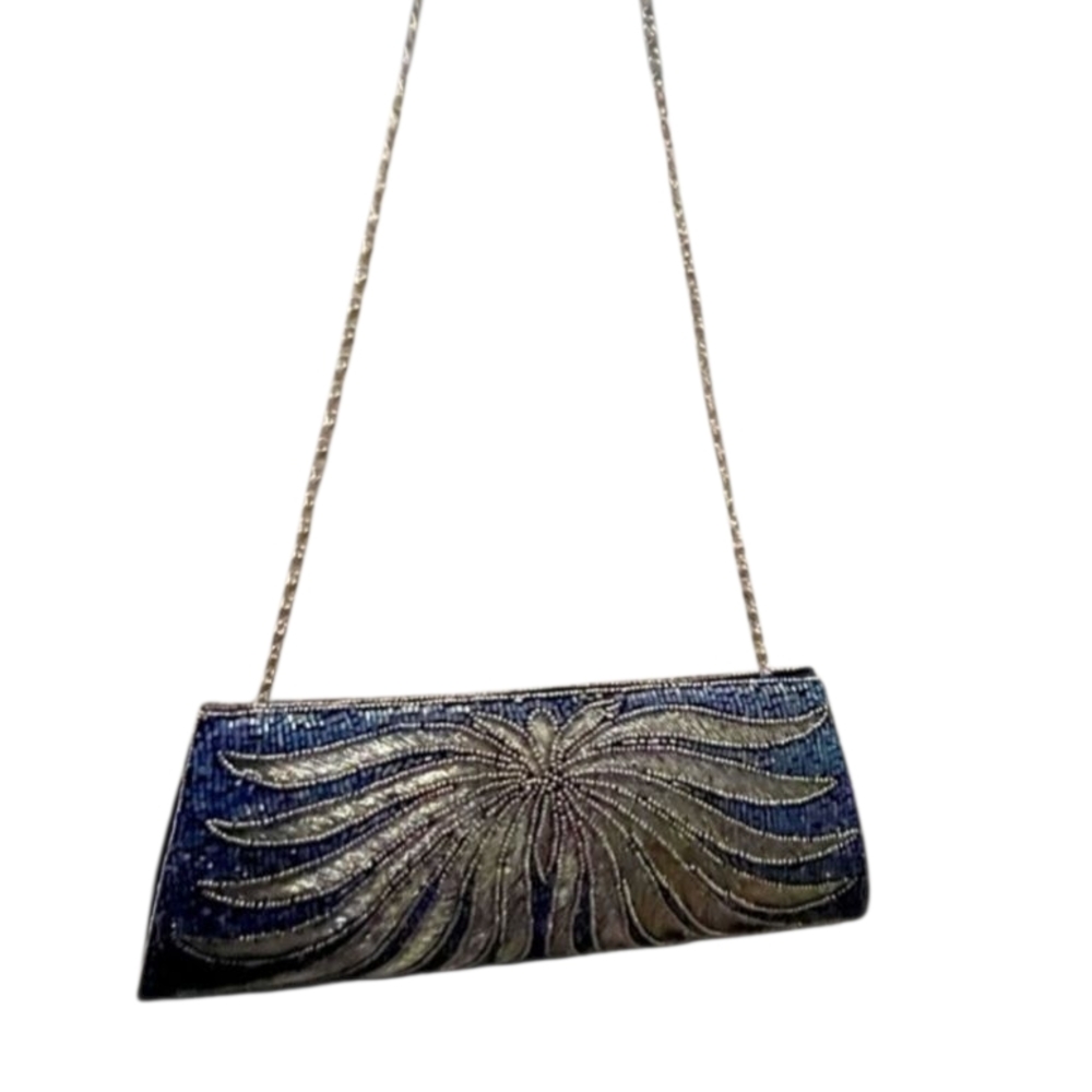 Chic Blue and Silver Evening Clutch